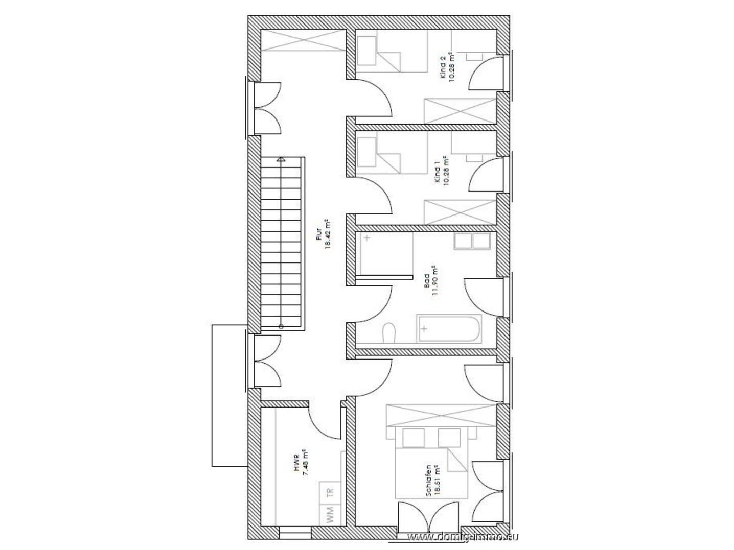 Grundriss OG Doppelhaus 1 | ohne Maßstab